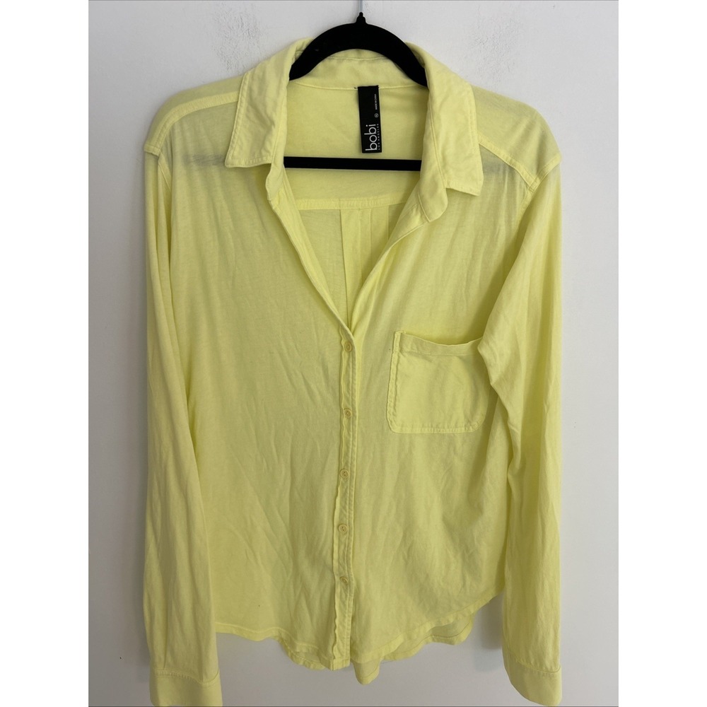 bobi Women's Long Sleeve Button-Down Yellow Jersey XL Soft Comfy Casual Summer